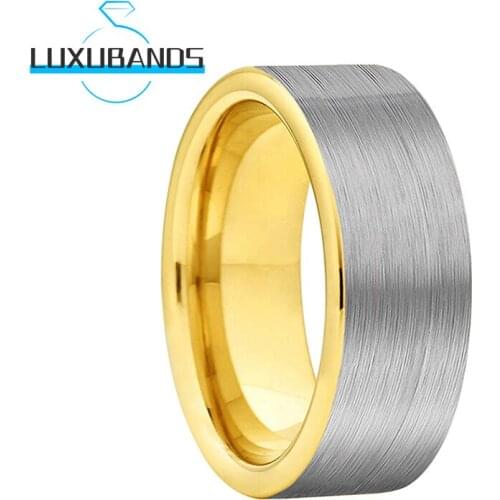 Men Wemens 8MM Gold Tungsten Carbide Rings Flat Wedding Engagement Domed Bands Brushed Finished Comfort Fit