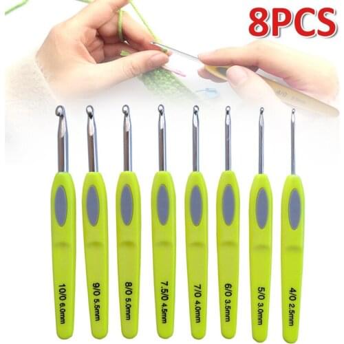 8PCS Soft Crochet Hook Kit Aluminum Sewing Needles Plastic Handle DIY Weave Craft Yarn Crochet Needles Sweater Knitting Tool