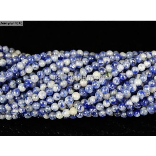 Natural Blue Spot Gems Stones 3mm Smooth Round Spacer Loose Beads 15'' Strand for Jewelry Making Crafts 5 Strands/Pack