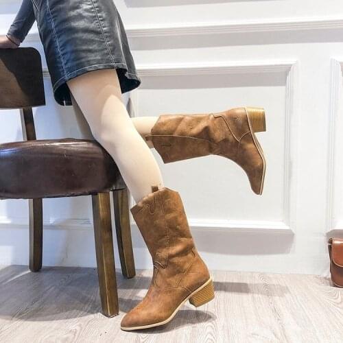 2021 New Fashion Ladies Mid-tube Boots Autumn High-top Knight Boots Women High Heels Overshoes Womens Boots Round Toe