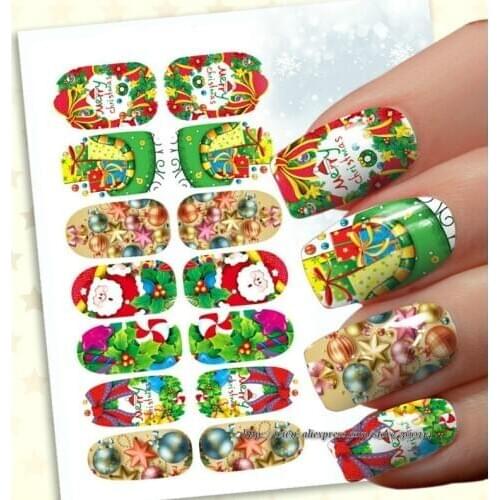 Wholesale New Arrival Nail Art wrap full cover nail sticker 14 tips Christmas Party XMAS beauty decals 100pcs/lot free shipping