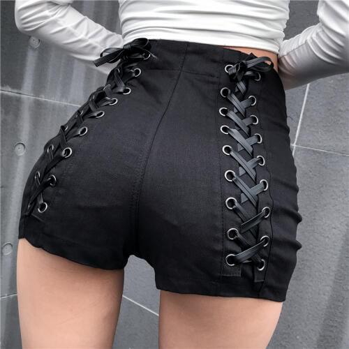Factory wholesale High waist sexy slim lace up hip denim shorts female fashion straps was thin dancing girls hot shorts wq1630