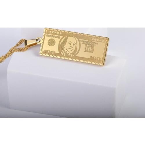 Necklace for Women Men Hundred Dollar Bills 18K Stainless Steel Bar Couple Choker Pendant Punk Hip Hop Jewelry Aesthetic Gifts