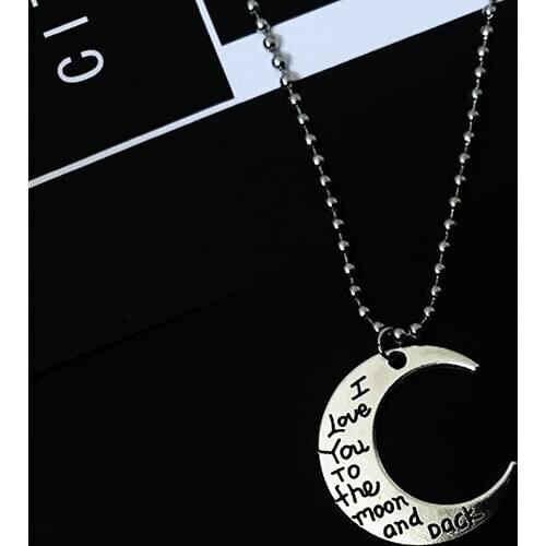New Girl Moon Pendant Stainless Steel Necklace, Long Chain Heart Shaped Jewelry Sweetheart for Women Man Friendship Girl Gifts