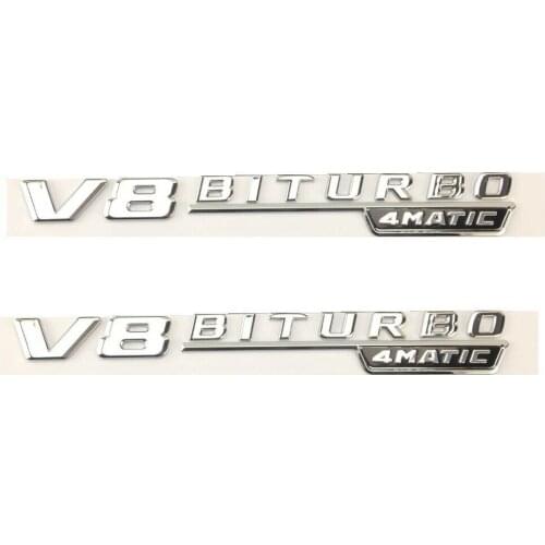 Flat Chrome V8 BITURBO 4MATIC Letters Fender Emblems Badge for Mercedes