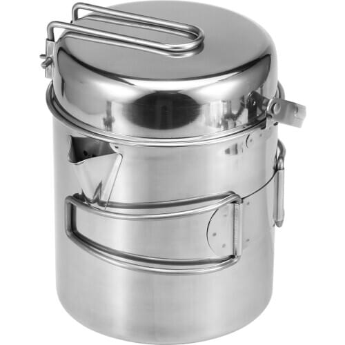 1L Stainless Steel Cooking Kettle Portable Outdoor Camping Pot Pan with Foldable Handle Backpacking Hiking Picnic Camping Kettle