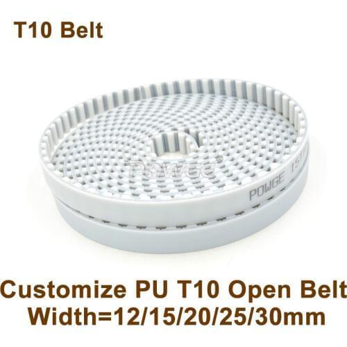 POWGE Customize Synchronous Belt W=12/15/20/25/30mm Pitch=10mm PU With Steel Core T10 AT10 T10 Timing Belt Pulley