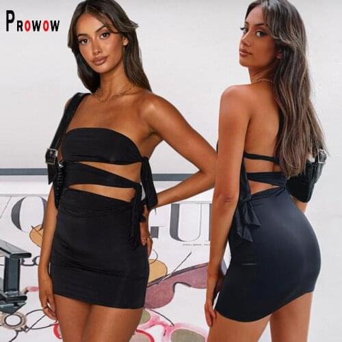 Prowow Sexy Hollow Out Bandage Women Dress Black Color Backless Mini Dresses for Lady 2021 New Summer Party Nightclub Outfits