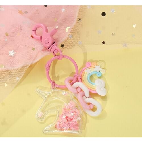 Rainbow Small Bell Flamingo Unicorn Pendant keychains designer unicorn flamingo key chains key rings gifts for girls