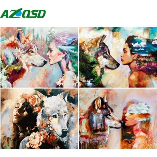 AZQSD Oil Painting By Numbers Wolf Girl DIY Colorful Paint Handmade Gift Unframe Drawing By Numbers Animal Home Decoration