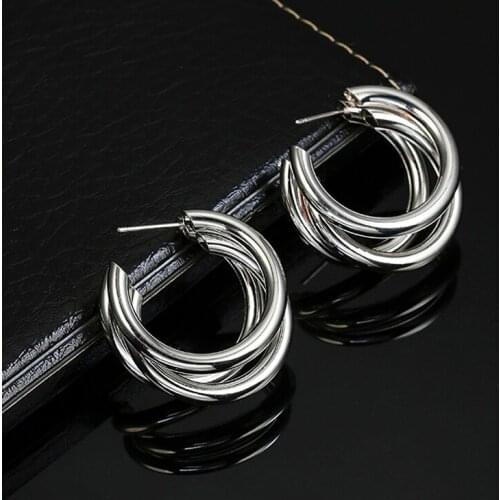 Hot Sale Unisex Style Silver Plated Classic Trinity Triple Circles Stud Earrings For Men Women