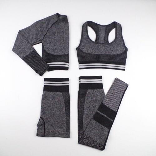 Fitness Sports Wear Womens Tights Set Yoga 4 Seamless Bra + Shirt Leggings Shorts