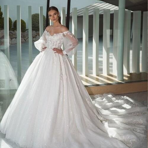 New Special Beading Appliques Lace Tulle Ball Gown Wedding Dresses Long Sleeve Bestidos De Novia Princess Bridal Gowns Alibaba