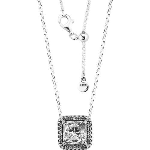 Timeless Elegance Square Necklace 925 Sterling Silver Link Chain Pendant Necklaces for Women Wedding Jewelry collar Bijoux