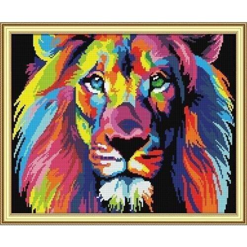 Everlasting Love Coloured Lion Chinese Cross Stitch Kits Ecological Cotton Stamped Printed 11 14CT DIY Gift Christmas Decoration
