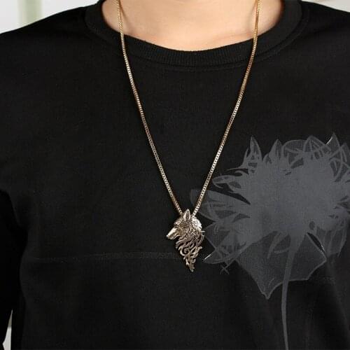 Vintage stylish mens Necklace Wolf Head Pendant Sweater Chain jewelry Accessories Birthday Gift