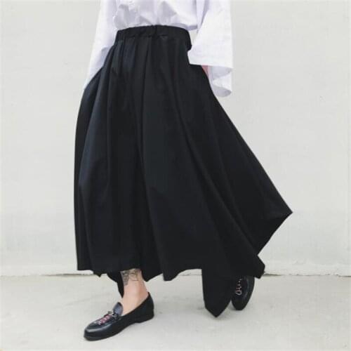 Stage design skirt pants mens trousers sense personality loose big swing skirt casual bell bottom youth fashion show black