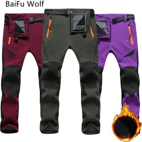 Women Winter Outdoor Sports Fleece Camping Softshell Pants Patchwork Windproof Multi-color Hiking Climbing Ski Trousers