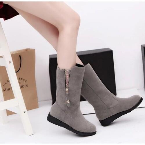 2021 New Spring/Autumn Suede Fashion Sequin Ankle Boots Womens Zipper Shoes Thick Heel Middle Tube Boot Platform Boots Mules