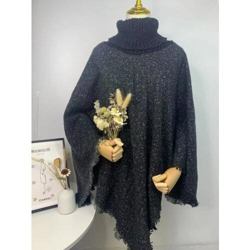 6 Colors 2021 Women Dot Long Triangle Pullover High Neck Loose Sweater Autumn Outer Street Cloak Knitted Tassel Poncho