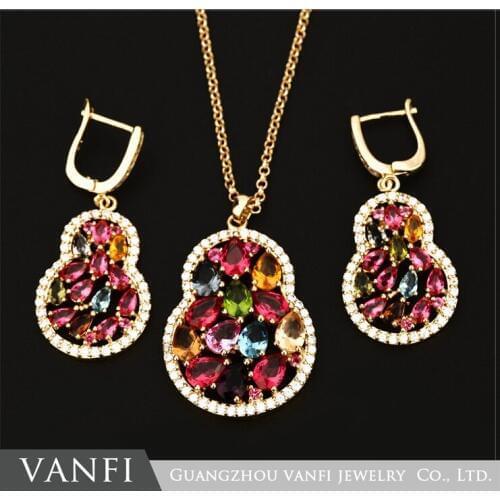 Women Rose Gold Color Exquisite Colorful Zircon Crystal Necklace&Earrings Leaf Design Party Bridal wedding Jewelry Sets
