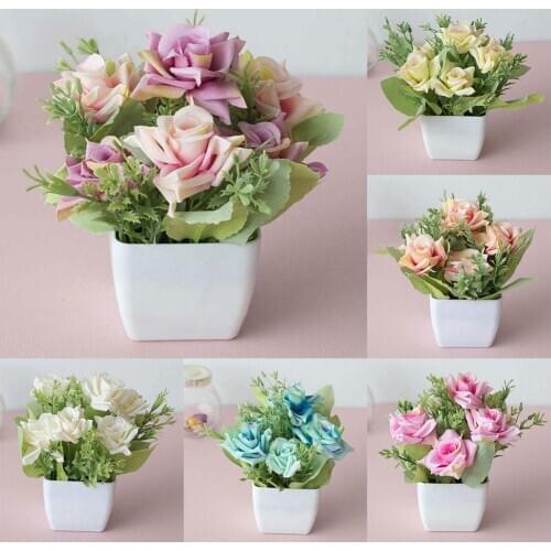 1pc Potted Begonia Artificial Flower Iron Pot Bonsai Home Office Garden Decor Artificial Green Leave Plant Decoration with Pot