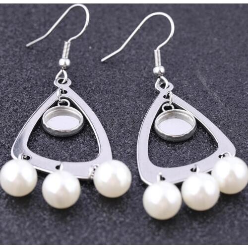 10pcs/lot Stainless Steel Triangle Pearl Pendant Earring Findings 8mm Cabochon Earrings Base Bezel Blank Settings Diy Materials