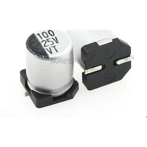 20pcs SMD electrolytic capacitors 25V100UF 100UF/25V 6.3*7.7MM SMD aluminum electrolytic capacitors