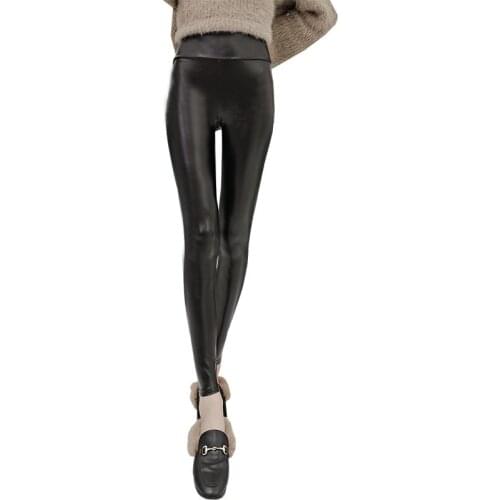 2018 high-waisted thickened PU ecological lamb grain boutique no split leather for Korean leggings large size womens trousers