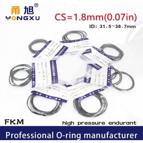 5PCS/lot Black FKM Fluorine Rubber O-rings Seals CS1.8mm ID31.5/32.5/34.5/35.5/36.5/37.5/38.7*1.8mm O Ring Seal Gasket Washer