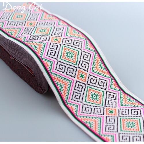 5yards/lot 6.7cm ethnic tribal boho DIY gypsy accessory embroidery fabric lace sewing trim lady dress decoration ribbon webbing