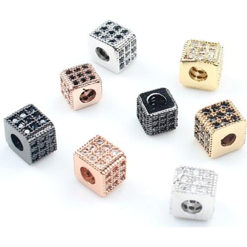 6*5mm Micro Pave AAA Zircon European Spacer Loose Beads Shape Square Charms for Bracelet Jewelry Making 3pcs/lot