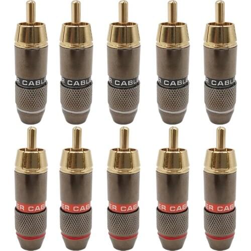 6/8/10Pcs 6mm RCA Speaker Connector Gold-Plated Hifi RCA Male Plug Amplified Audio Double Self-Locking Lotus RCA Wire Connector