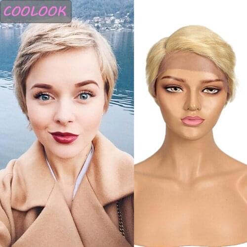 613 Short Bob Lace Front Wigs for Women 9inch Blonde Straight Lace Wig Side Part Natural Synthetic Short Pixie Lace Wigs Cosplay