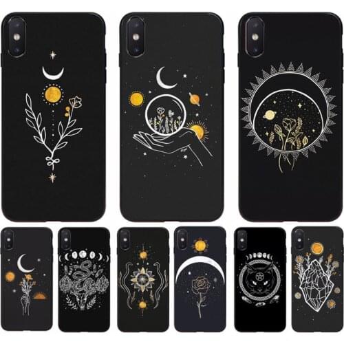 FHNBLJ Art Sun Flowers Cat Snake Moon Pictures Cell Phone Case for iphone 11 Pro Max X XS MAX 6 6s 7 8 plus 5 5S 5SE XR SE2020