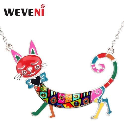 WEVENI Enamel Alloy Cartoon Cat Necklace Pendant Choker Chain Animal Jewelry For Women Girls Pet Lovers Gift Accessories Bijoux