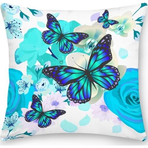 Double Sides Butterfly Flower Pillow Case Polyester Square Cushion Cover Throw Pillow Office Sofa Pillow Home Decoration 45*45cm