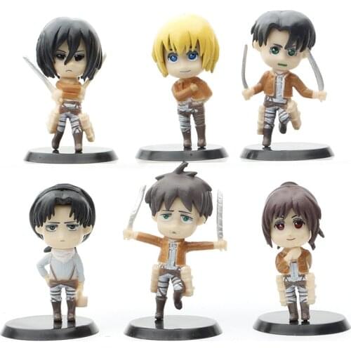 6pcs/set Q Version Attack On Titan PVC Action Figures Eren Jaeger Mikasa Ackerman Armin Arlart Toys For Kid Birthday Gift