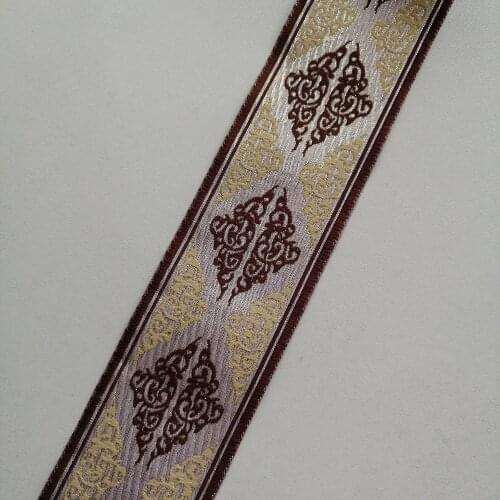 6cm 60mm 2-3/8'' Ethnic Moire Wine Beige Silver Filigree Grounding Curtain Laciness National Jacquard Filigree Embroidery Ribbon