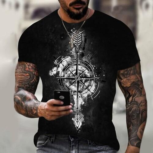Summer hot-selling fashion trend mens compass 3D printing T-shirt summer cross wind T-shirt short sleeve fashion streetwear