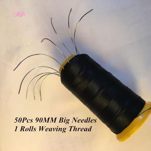 Quality C needles 1 Set Weaving Needles& Thread 50pcs 90cm C Needles 1 Spools of Nylon Weaving Thread for hair weft