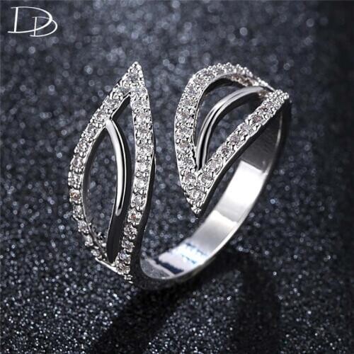 DODO Cool Double Leaves Opening Rings AAA Zircon White Gold Color Fashion Jewelry For Women Punk Party Bague Bijoux Femme R151