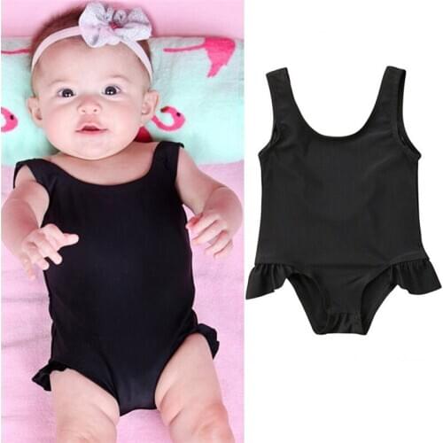 Newborn Kid Baby Girls Swimwear Swimsuit Black Halter Bandage Ruffles Bikini Beachwear Girls Bathing Suit Summer Baby Clothing