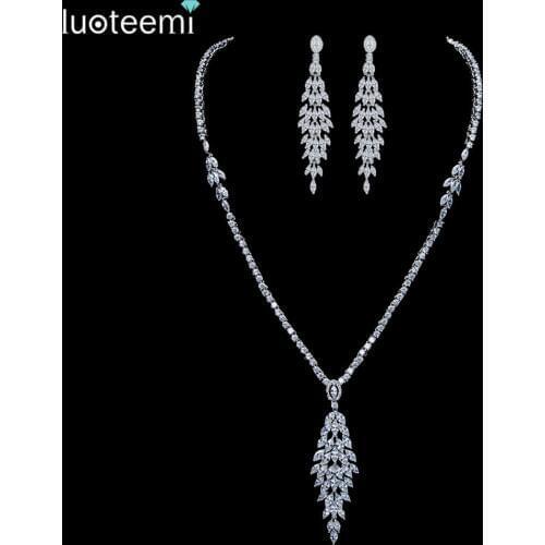 LUOTEEMI 2016 New Perfect Model Design AAA+ Quality CZ Bridal Fashion Necklace Earring Jewelry Sets Women Wedding Accessories