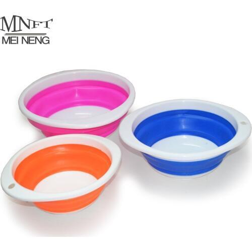 MNFT 1Pcs Fishing Bait Basin Silica Gel Can Fold Soft Leather Bowl 3 Size Live Bait Non Stick Cup Water Bait Plastic Pots Bowl