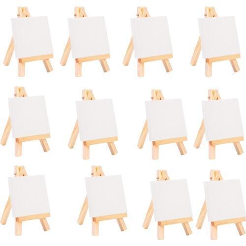 24Set Artists 5 Inch Mini Easel +3 Inch X3 Inch Mini Canvas Set Painting Craft DIY Drawing Small Table Easel Gift