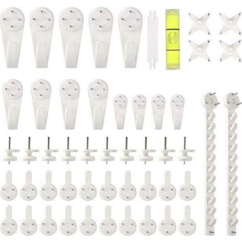 8-100PCS Hooks Set Picture Hangers On The Wall Without Holes Mounting Paintings Non-marking Nail Free Ruler Spirit Level Fixed