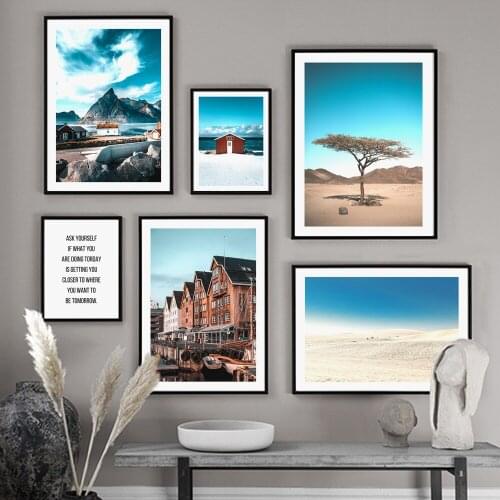 Boat Beach Sea Desert Tree Landscape Wall Art Canvas Painting Nordic Posters And Prints Wall Pictures For Living Room Home Decor