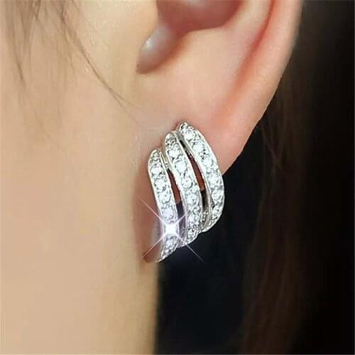 Hot Fashion Crystal Feather Earrings ANGEL Wings Silver Plated Ear Jewelry Rhinestone Leaf Women 1 Pair Accessories Dropshipping