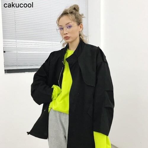 2019 new spring and autumn original solid color windbreaker in the long paragraph loose bf men and women couple tooling coa